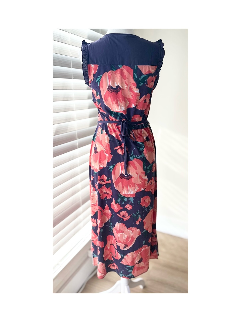 Navy Midi Wrap Dress with Pink Floral Print - Picture 5 of 6